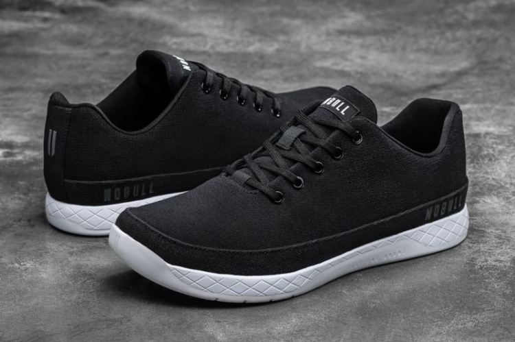 NOBULL MEN'S SNEAKERS BLACK WHITE CANVAS TRAINER - Click Image to Close