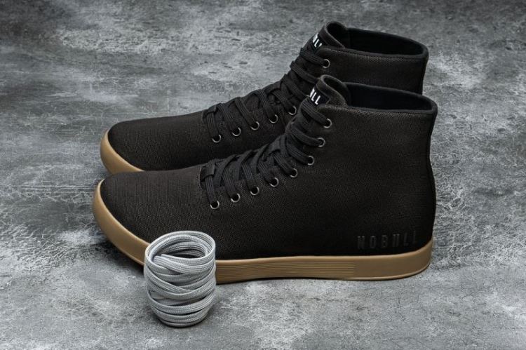 NOBULL WOMEN'S SNEAKERS HIGH-TOP BLACK DARK GUM CANVAS TRAINER - Click Image to Close